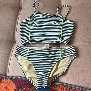Crewcuts Navy and White Striped Bikini with bright yellow dotted Embroidery 12